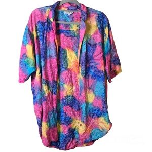 Silk by Jasmine Vintage Silk Tie Dye Button Up Blouse Rainbow Size Petite Small